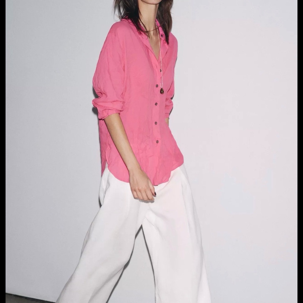 Zara Vibrant Pink Shirt with Classic White Trousers